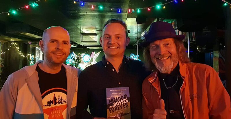 Paul Lancaster, Jon Waite & Tony Robinson OBE at the Day 2 after party for Newcastle Startup Week 2018